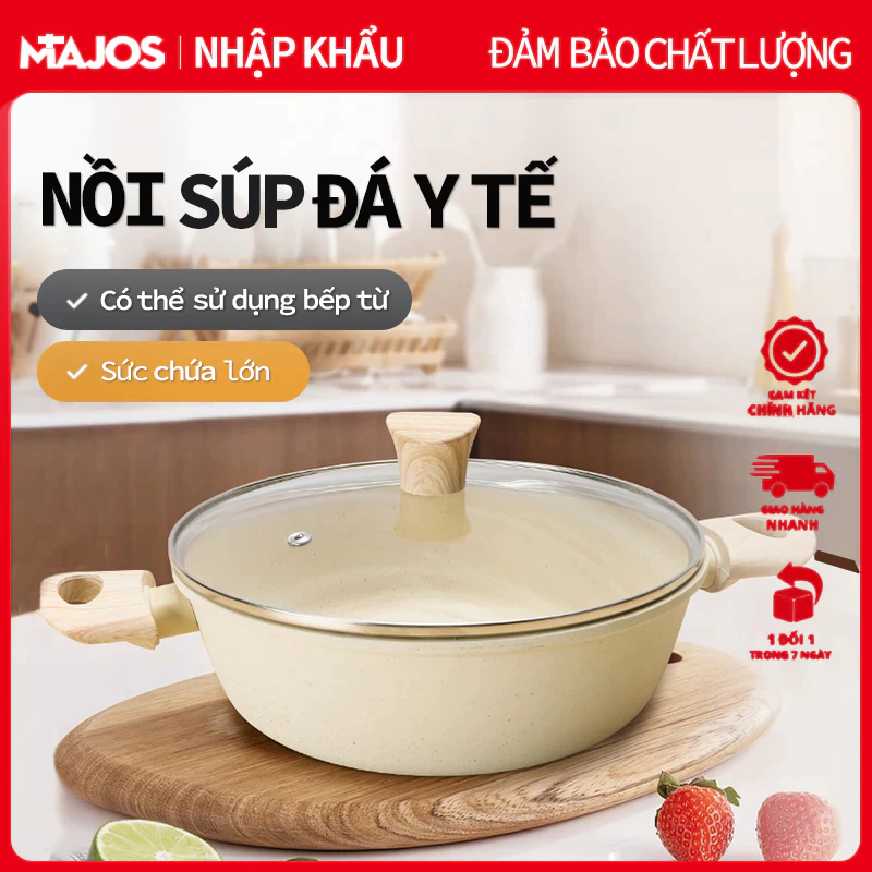 Nồi chống dính vân đá đủ size 20,22,24cm tay cầm chống nóng nồi kho nồi súp