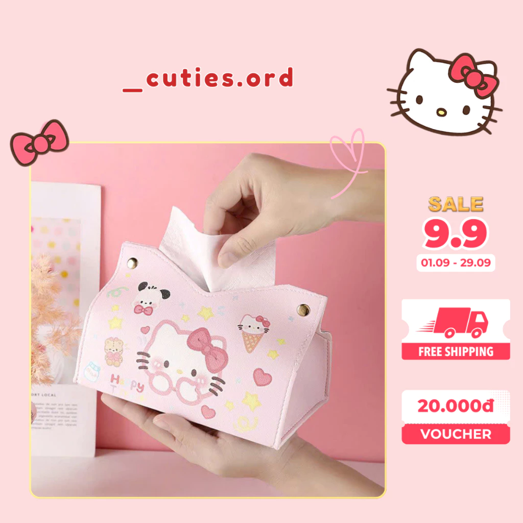 [ORDER] Hộp Đựng Giấy Hello Kitty Cute Dễ Thương - Trang Trí Bàn Học/Bàn Làm Việc | Ảnh Thật