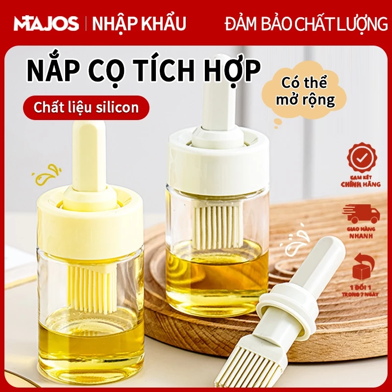 Lọ Đựng Dầu Ăn Thủy Tinh Kèm Cọ Quét Silicon Bộ Chổi Quét Dầu Ăn Dụng Cụ Nấu Ăn Tiện Lợi Cho Bếp