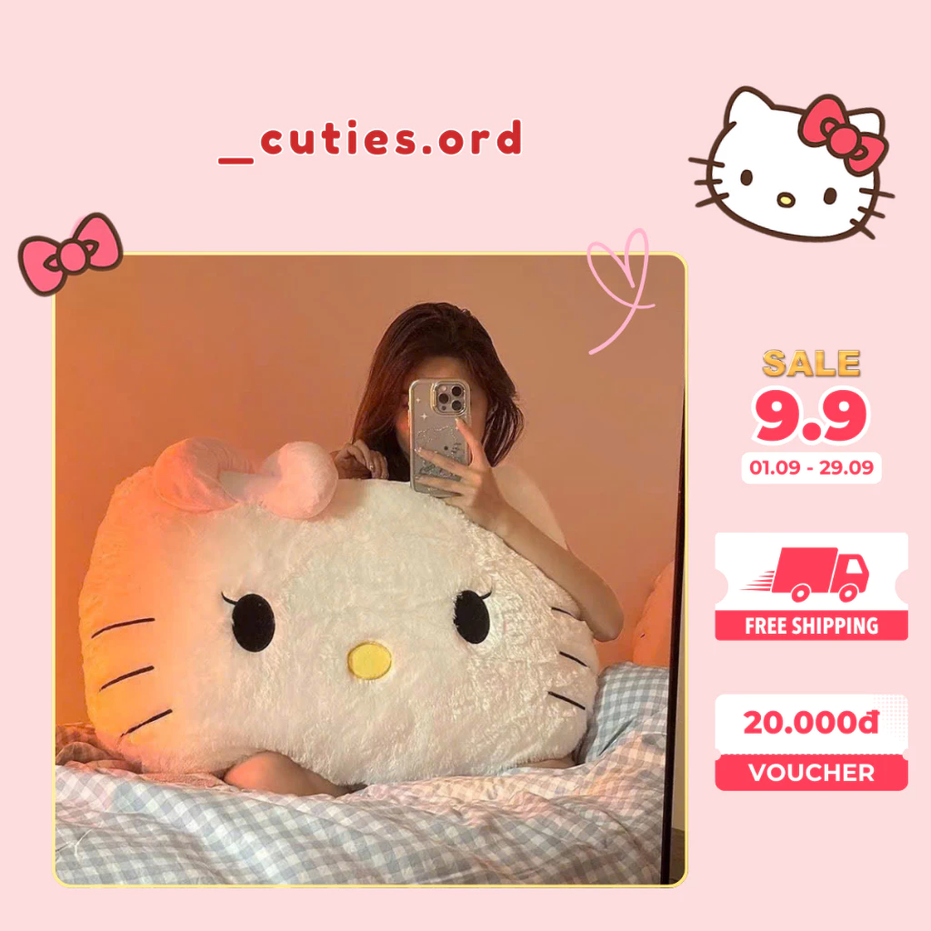 [ORDER] Gối Ôm Hello Kitty Siêu To 80x40cm – Gối Ôm Cutee Mềm Mịn | Ảnh Thật