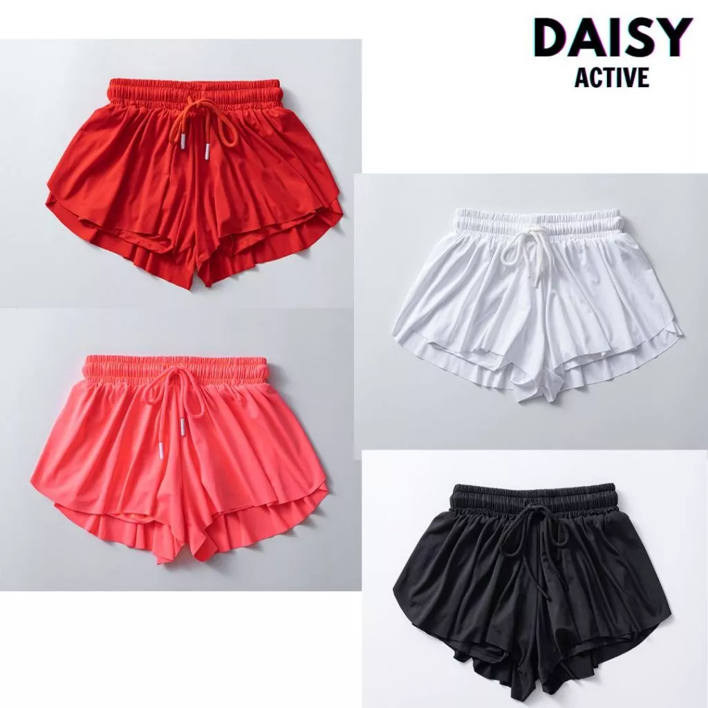 DAISY ACTIVE Quần short thể thao nữ 2 lớp dáng xòe Chất liệu vải thun thoáng khí,mềm mịn,thấm hút mồ hôi nhanh