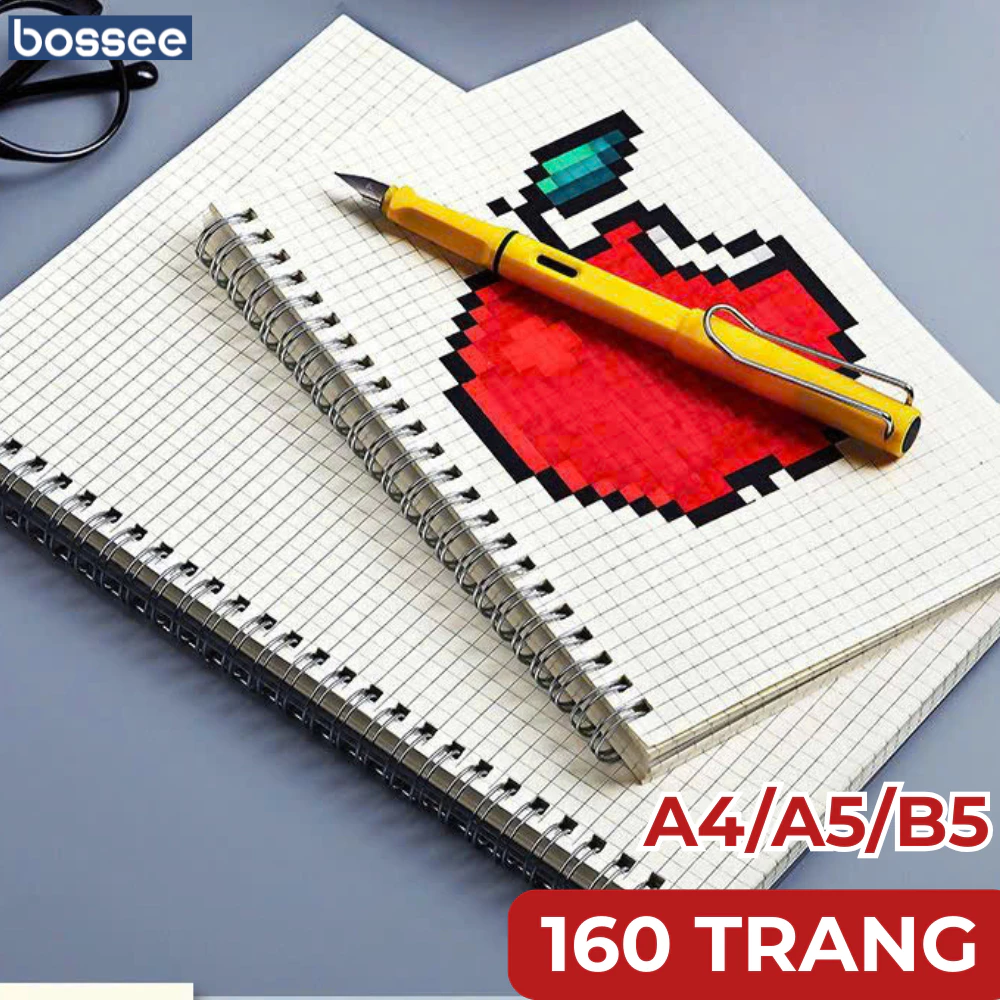 Vở Lò Xo Bossee Bìa Trong Suốt A5/B5/A4 Bìa Cứng Chống Nước Bảo Vệ Giấy, Giấy Dày Dặn Chống lóa