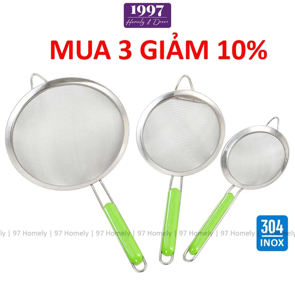 Ray Lọc Inox 304 Siêu Mịn 97HOMELY Lọc Bột Gạch Cua Có Quai Cầm Và Móc Treo Tiện Lợi DT260200601