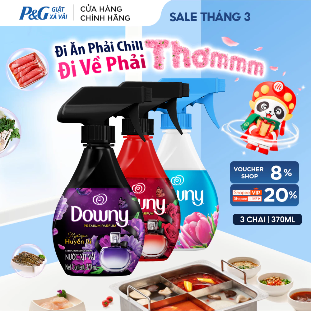 Combo 3 Xịt Vải DOWNY Khử Mùi Và Chống Khuẩn 99.9% Hương Nắng Mai/ Huyền Bí/ Đam Mê Chai 370mlx3