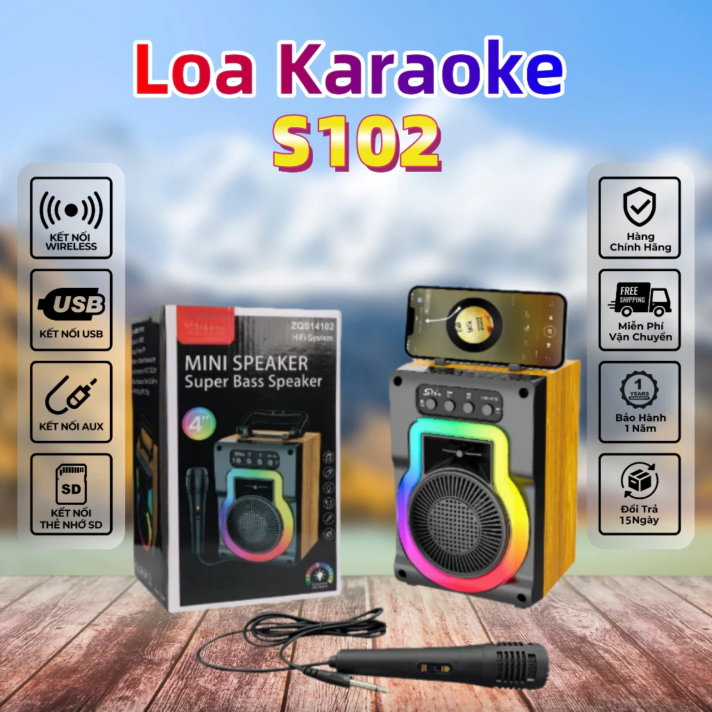 Loa Karaoke Di Động Nghe Nhạc Xách Tay Loa Bluetooth Mini, 1 Micro có dây - Bảo Hành 12 Tháng