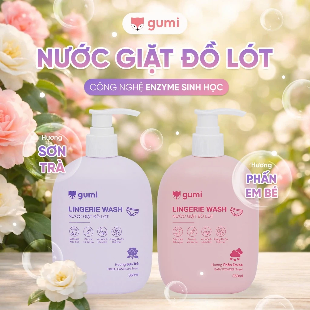 Chai Nước Giặt Đồ Lót GUMI 350ml – Kháng Khuẩn, Khử Mùi Hiệu Quả, Hương Phấn Em Bé / Sơn Trà Dịu Nhẹ