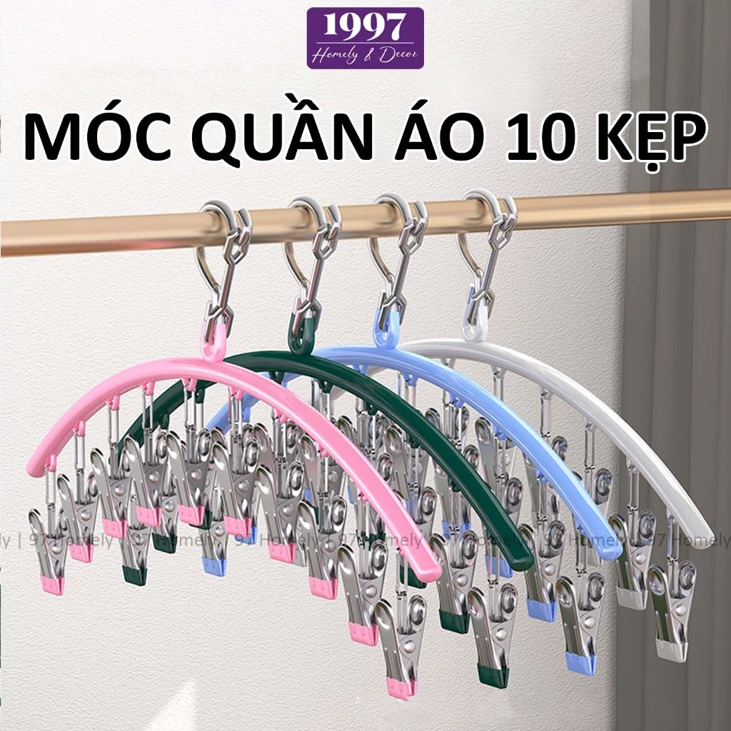 Móc Treo Đồ Lót Tất Vớ 10 Kẹp 97HOMELY Chống Gió Bay Móc Phơi Quần Áo Đa Năng DT240802801