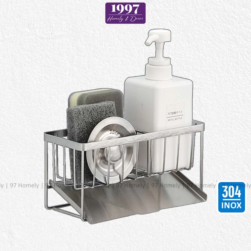 Kệ Để Giẻ Rửa Chén Đế Nghiêng Inox304 Chống Tràn Nước Giá Để Đồ 2 Ngăn Cao Cấp 97HOMELY