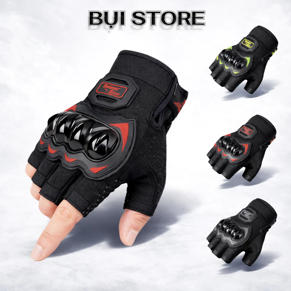 Găng tay cụt ngón có gù bảo vệ, bao tay motor, xe đạp, xe máy, phượt, thể thao, tập tạ Racing Biker