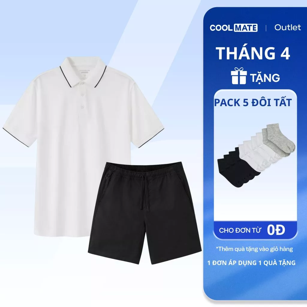 [Tặng pack 5 tất] Set Đồ Nam Coolmate Phù Hợp Đi Chơi, Du lịch Lịch Sự, Thoải Mái- Áo Polo cafe và Quần Chino 7inch