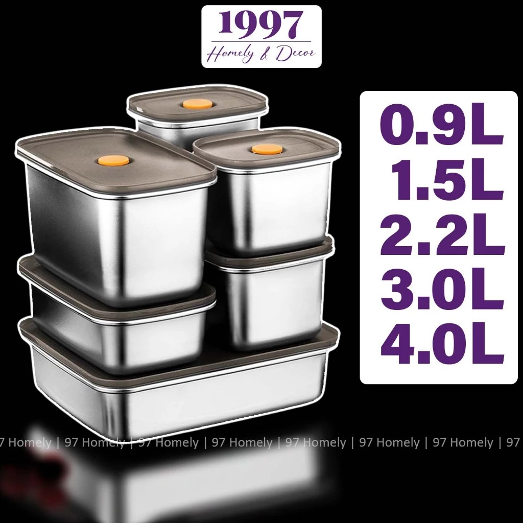 Hộp Inox Đựng Thực Phẩm Vuông Inox 304 Có Gioăng Chống Rò Rỉ Đựng Đồ Sống Chín 97HOMELY DT240803201