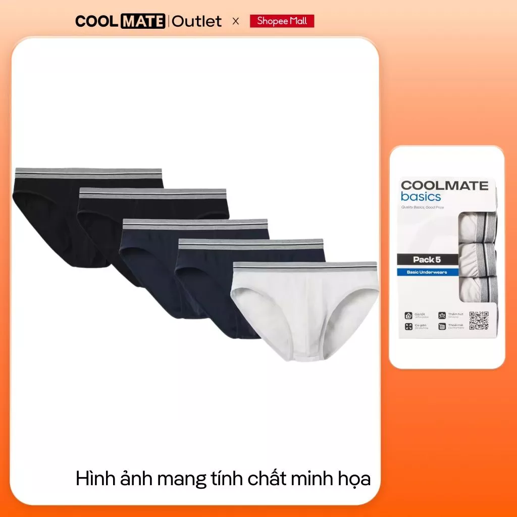 [Coolmate Outlet] [Combo tiếtKiệm]Không đổi trả] Pack 5 Quần Lót Nam Brief Cotton BasicsKhông gây hằn,Khó chịu