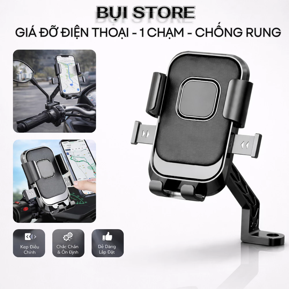 Giá Đỡ Điện Thoại Gắn Xe Máy Chân Gương - Ghi Đông, Kẹp Điện Thoại Xe Máy Xoay 360° Khóa Một Chạm Tiện Lợi Chống Rung