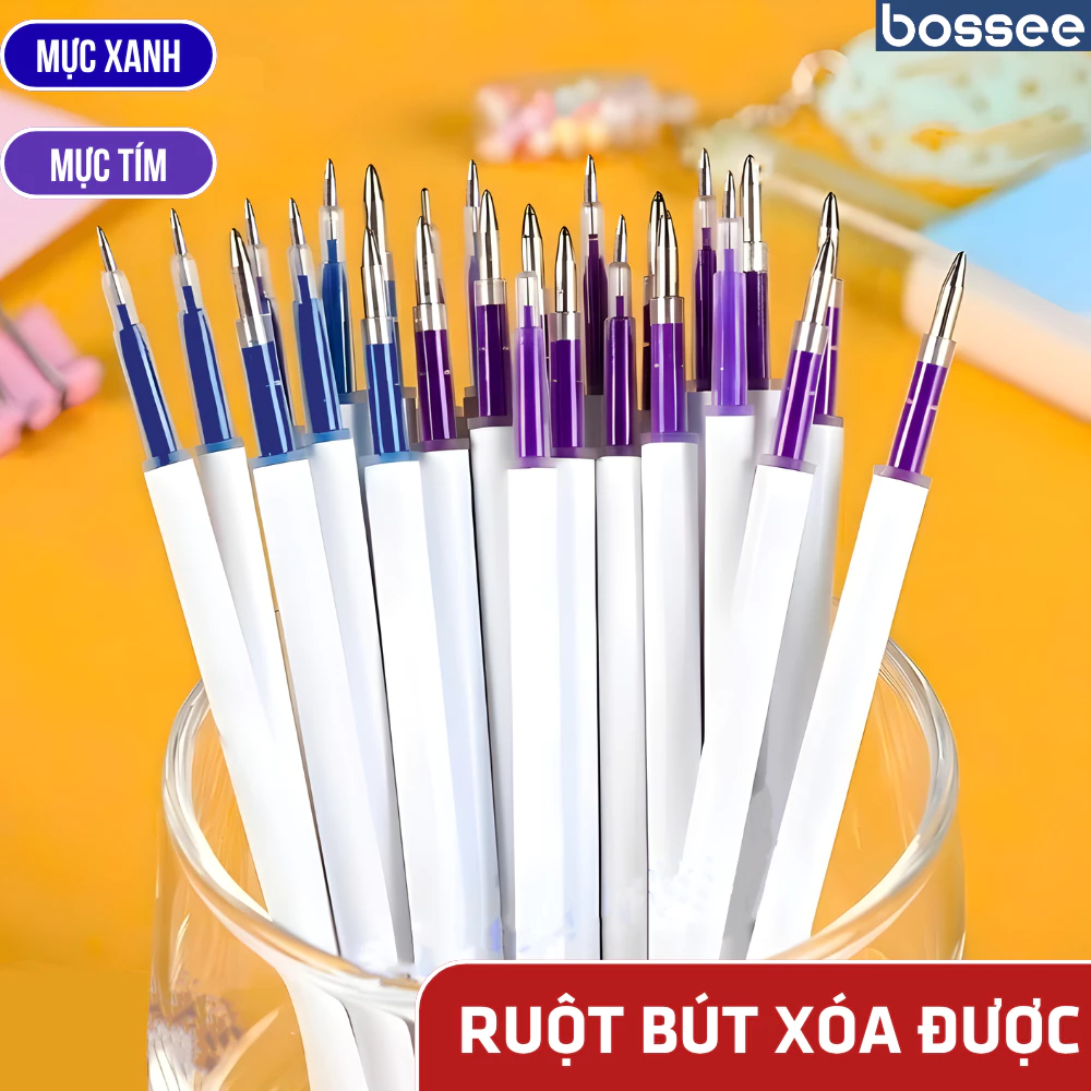 Ruột Bút Thay Thế Bossee Mực Xóa Được 2 Màu Tím/Xanh, Ngòi Bút 0.5mm Viết Mượt Mà Trơn Tru Bossee