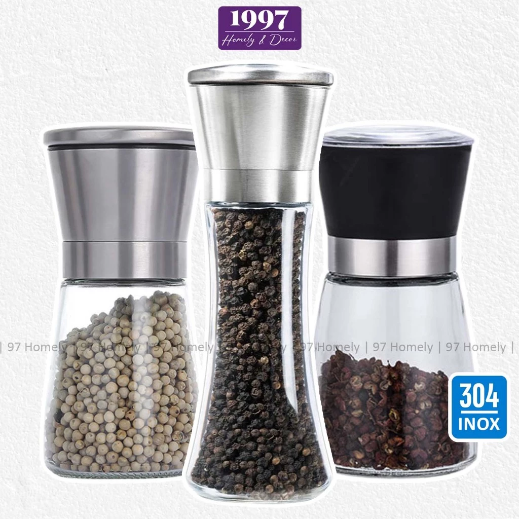 Dụng Cụ Xay Tiêu Cầm Tay Thủy Tinh Nắp Inox 304 Điều Chỉnh Độ Nhuyễn Xay Tiêu Hạt 97HOME DT240600101