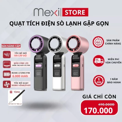 [BÁN CHẠY]Quạt Cầm Tay Mini Sò Lạnh MEXI Dung Lượng 6000mAH Làm Mát Sò Lạnh 199 Tốc Độ Gió Gấp Gọn Tặng Kèm Dây Đeo