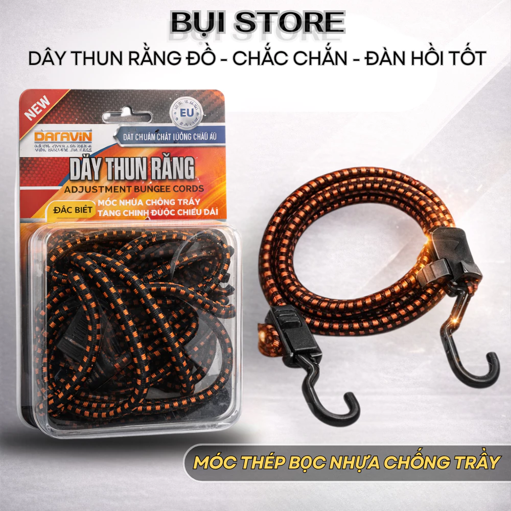 Dây Thun Ràng Tăng Chỉnh DARAVIN 2M, 3M, 4M Móc Nhựa Lõi Thép Phiên Bản Mới Chịu Tải Lớn