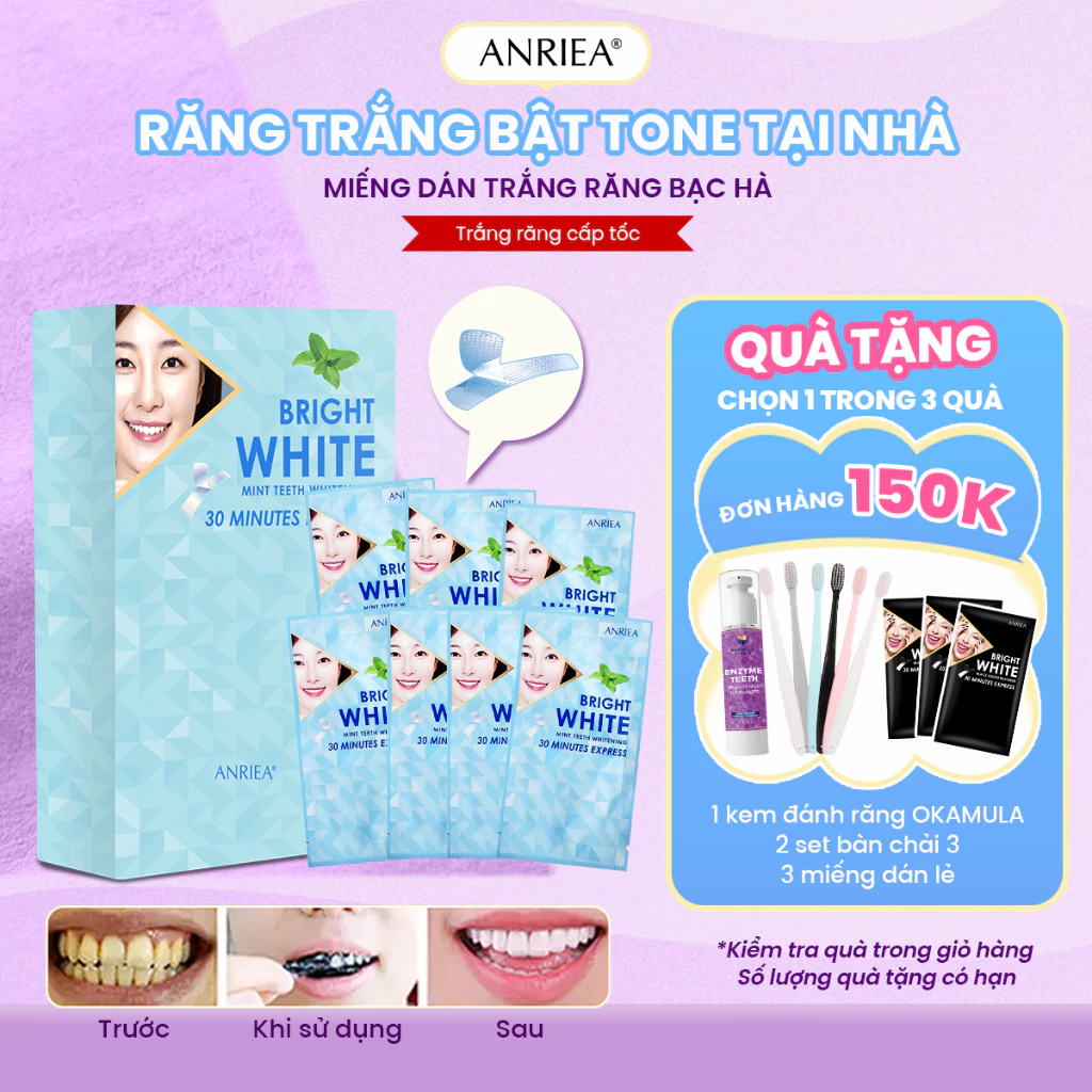 [QUÀ SIU HOT] [Trắng răng cấp tốc] Liệu trình 7 ngày Miếng Dán Trắng Răng Bạc Hà Anriea - ANCB44