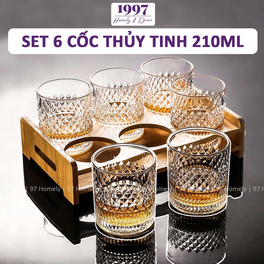 [Set 6] Cốc Thủy Tinh Họa Tiết Kim Cương Dung Tích 210ml Trang Trí Phòng Khách 97HOMELY DT250900201
