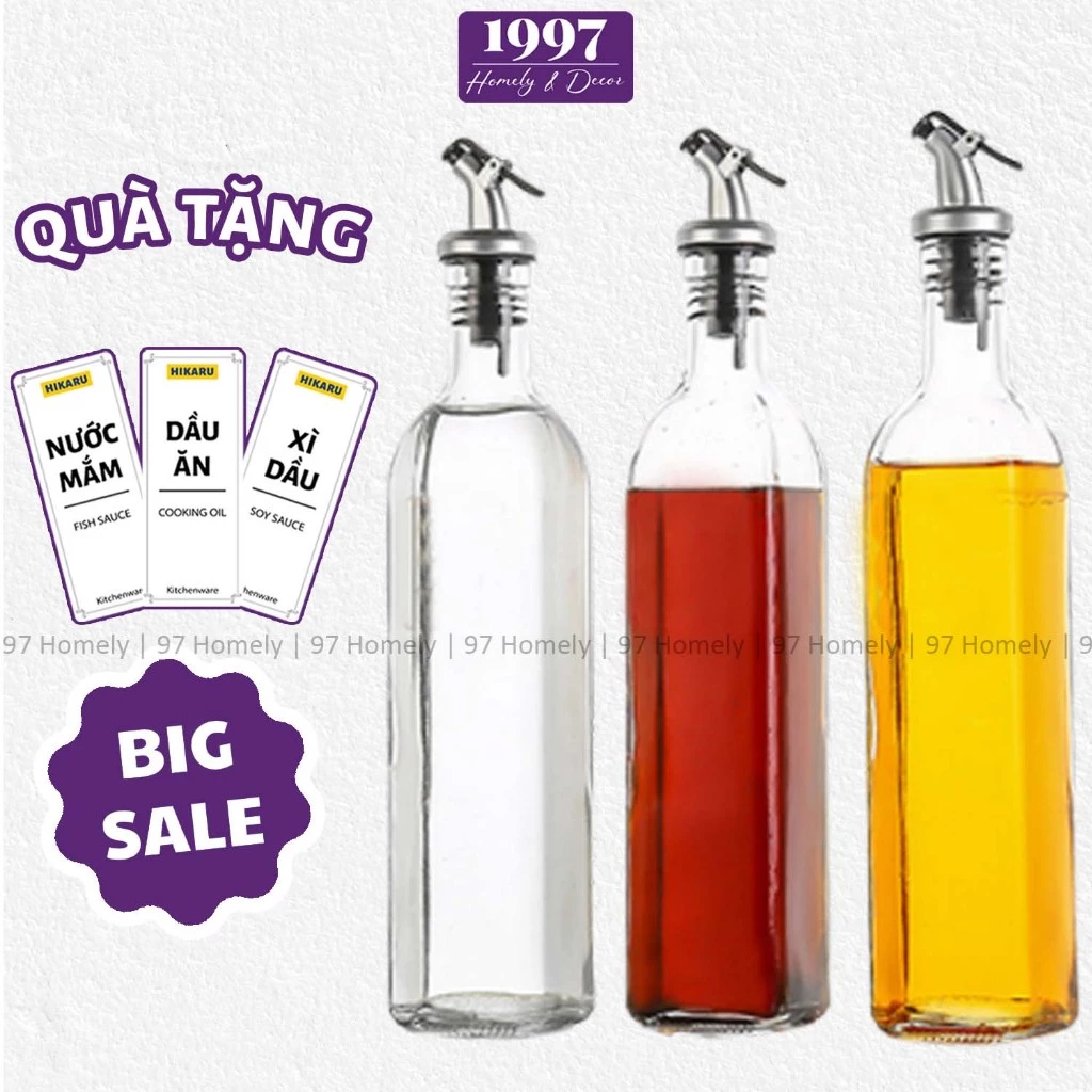 Chai Đựng Dầu Ăn Nước Mắm Thủy Tinh Tặng Kèm Vòi Rót 250ml 500ml Nước Mắm Xì Dầu 97HOME DT240305501