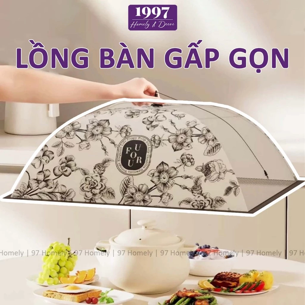 Lồng Bàn Gấp Gọn Thông Minh Dạng Rút 2 Hình Dáng Vải Latex Chống Ruồi Muỗi 97Homely DT240700301