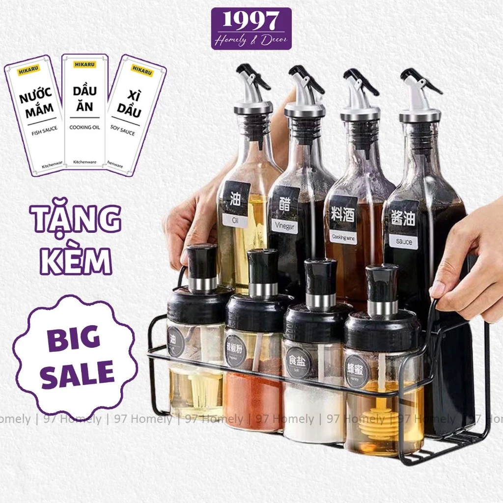 [COMBO 8 Chai] Lọ Đựng Gia Vị Dầu Ăn (Kèm Vòi Rót) & Lọ Gia Vị 97HOMELY Thủy Tinh DT240305501