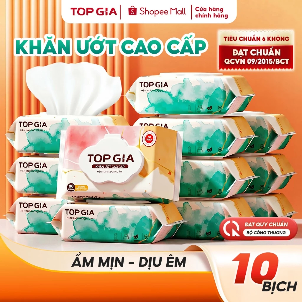 [TOP BÁN CHẠY] Khăn ướt cao cấp Topgia 80 tờ mềm mại, không cồn, không parabens dành cho mẹ và bé