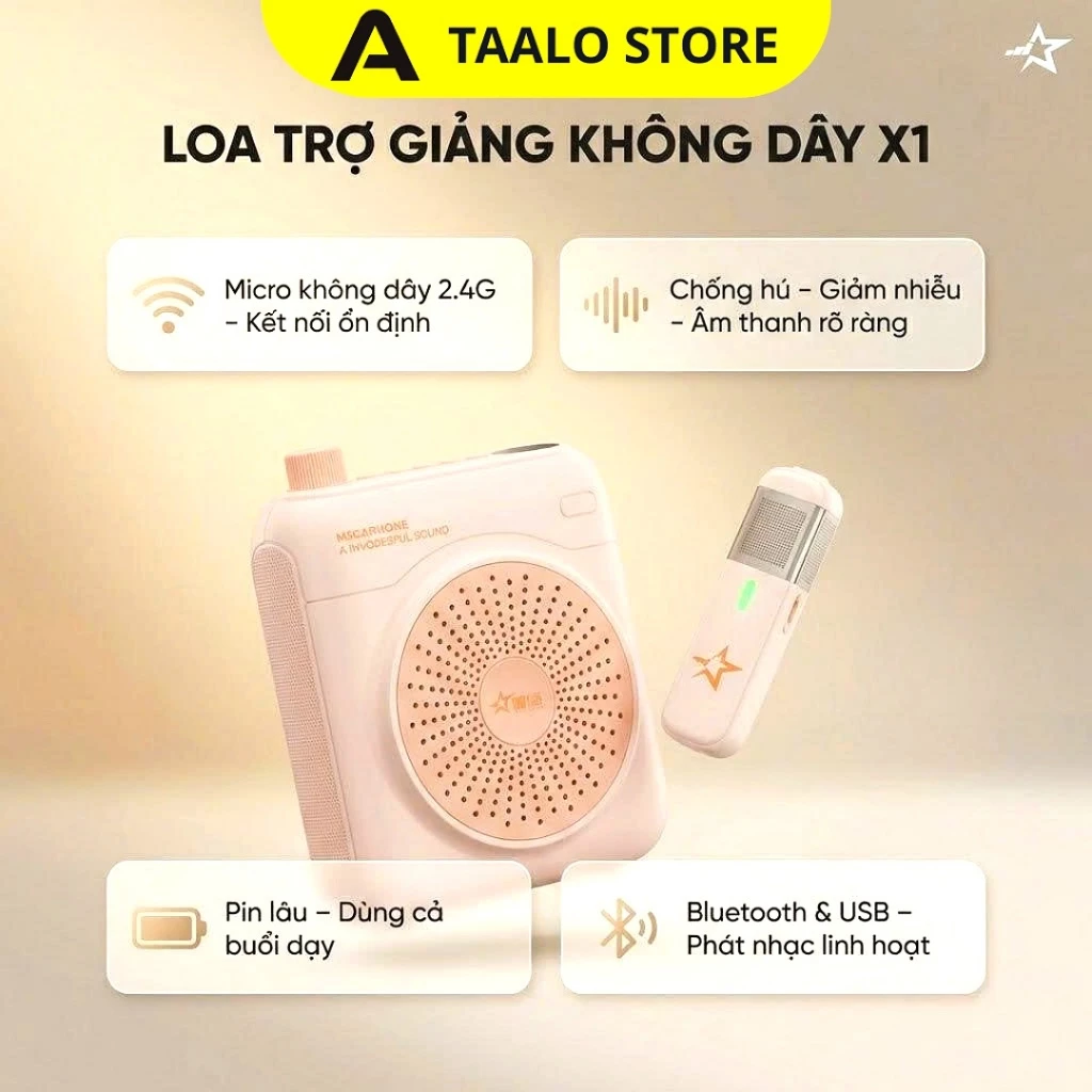 Loa Trợ Giảng Không Dây X1, 2 Micro Cài Áo Nam Châm, Pin 16H Chống Hú Cho Giáo Viên (BH 6T)