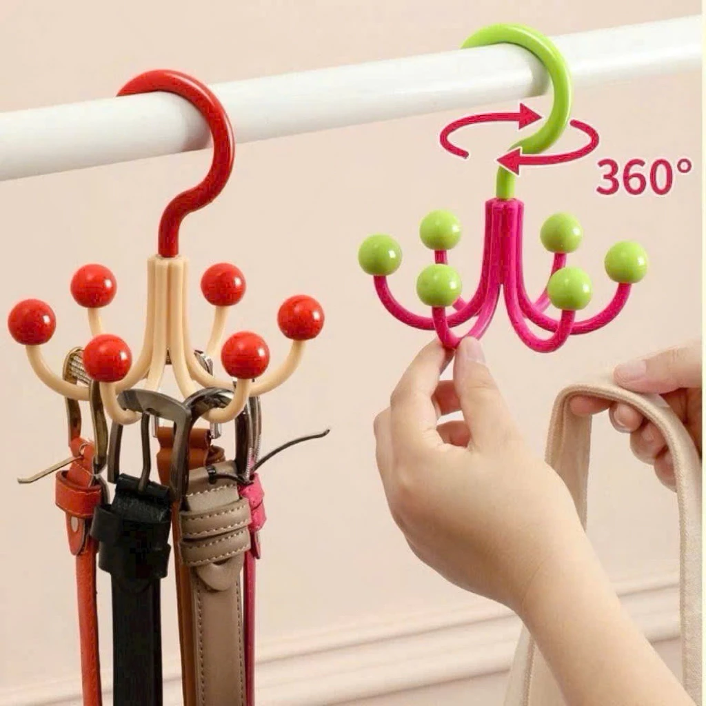 Móc treo quần áo gia đình , xoay di động 360°Móc Xoay, Di Động Đa Năng Với 6 Quả Bóng, Giá Áo Ngực Khăn Mũ Túi