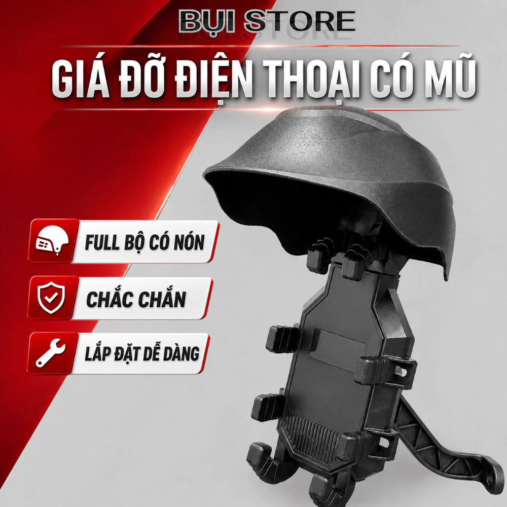 Giá Đỡ, Kẹp Điện Thoại K03 Helmet Gắn Trên Xe Máy, Xe Đạp Kèm Nón Bảo Hiểm Che Nắng Bảo Vệ Camera Điện Thoại