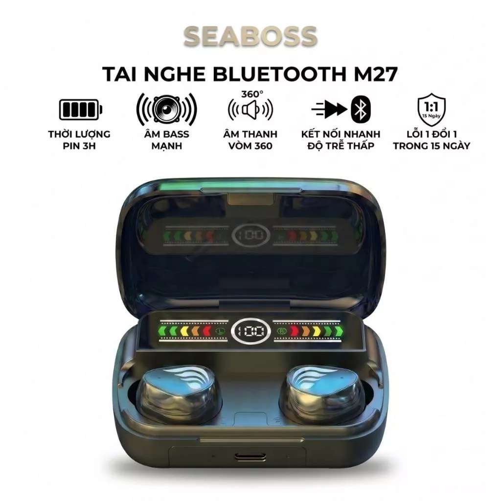 Tai nghe Bluetooth không dây , bass mạnh, kết nối nhanh, âm thanh vòm 360, mic chống ồn