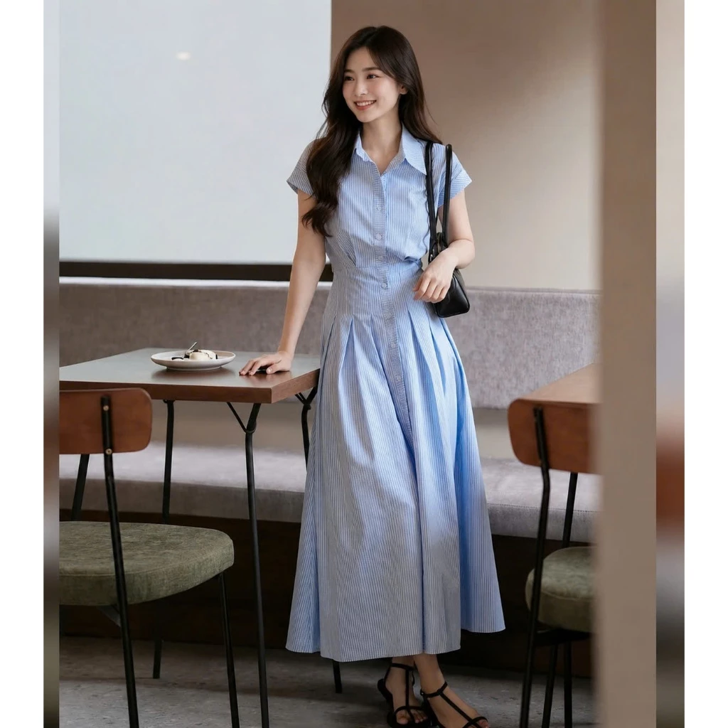 Rosy S23 váy sơ mi dáng dài thanh lịch, chất vải thô mềm thoáng mát, phù hợp mặc mọi sự kiện