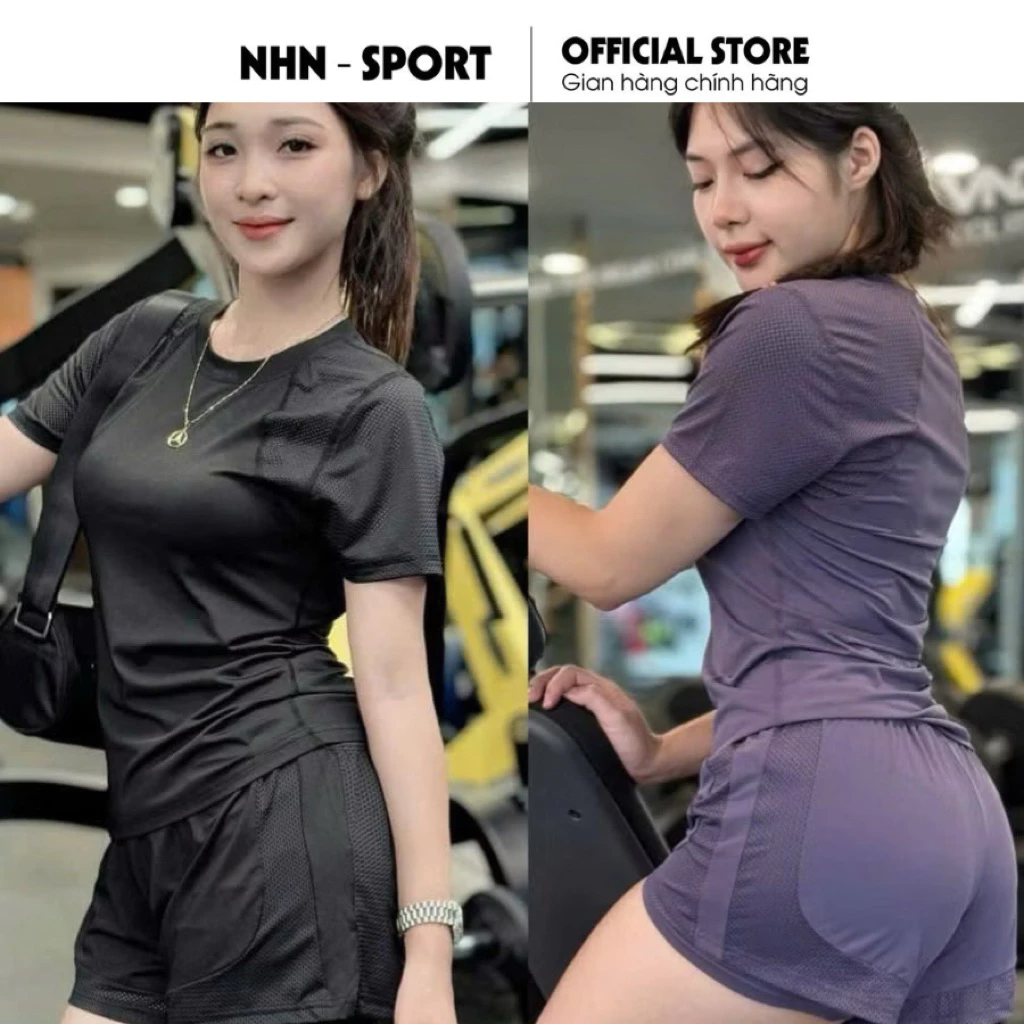 Đồ Tập Gym Nữ, Bộ Tập Gym Yoga Chạy Bộ Đạp Xe Aerobic Nữ Áo Cộc Tay Quần Đùi 2 Lớp Phối Lưới Thoáng Khí( Ng10)