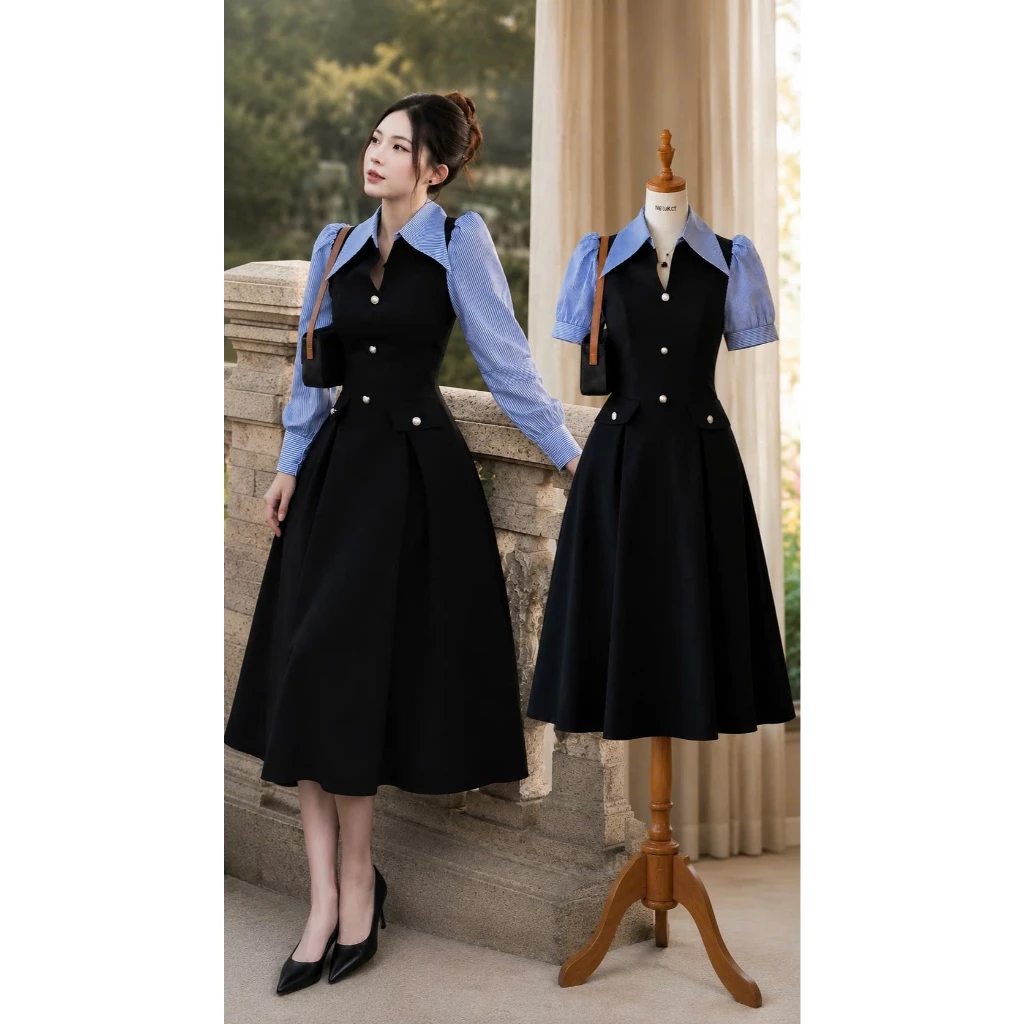 Váy thiết kế Rosy S11 dáng A phối kẻ thanh lịch, trẻ trung phù hợp đi làm, đi chơi và đi tiệc