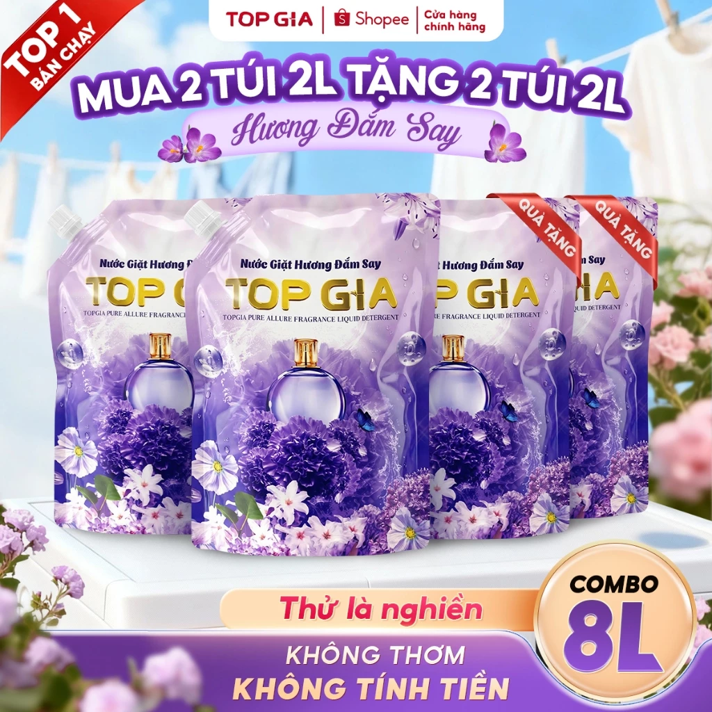Nước giặt xả TOPGIA Hương Đắm Say dịu nhẹ, tẩy sạch vết bẩn, lưu hương 72H, an toàn lành tính