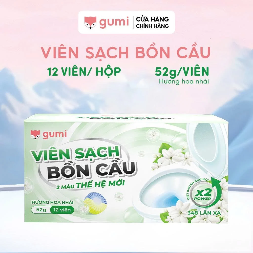 Viên Tẩy Bồn Cầu GUMI Hương Hoa Nhài, Đánh Bay Vết Ố Vàng, Khử Mùi Toilet Thơm Mát Lâu Dài