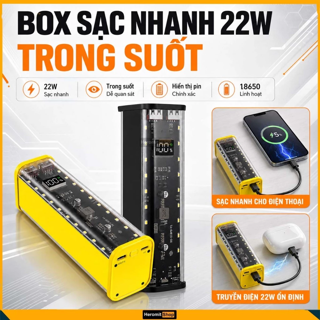 Box Sạc Dự Phòng Nhanh TS8 Dùng Pin 18650 Không Cần Hàn, Vỏ Sạc Dự Phòng 20W Có Màn Hình LED