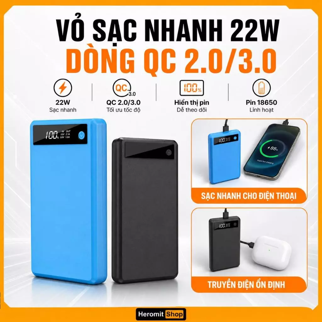 Box Sạc Dự Phòng , 6 Cell 18650 Vỏ Sạc Nhanh ( Chưa Kèm Pin ) Q6