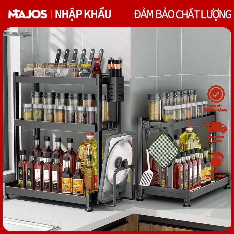Kệ đựng gia vị nhà bếp nhiều tầng bằng thép carbon chống gỉ sét bền đẹp Kệ Đựng Đồ Dùng Nhà Bếp 2/3 tầng