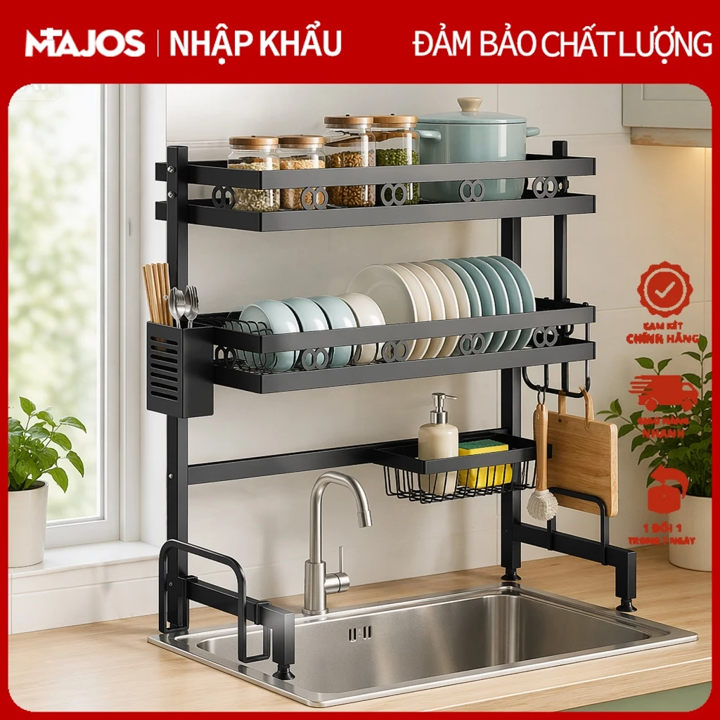 Kệ Để Chén Đĩa Trên Bồn Rửa Bát Kệ Đựng Bát Đĩa Trên Bồn Rửa Giá Để Chén Đĩa 1/2 Tầng Đa Năng Khung