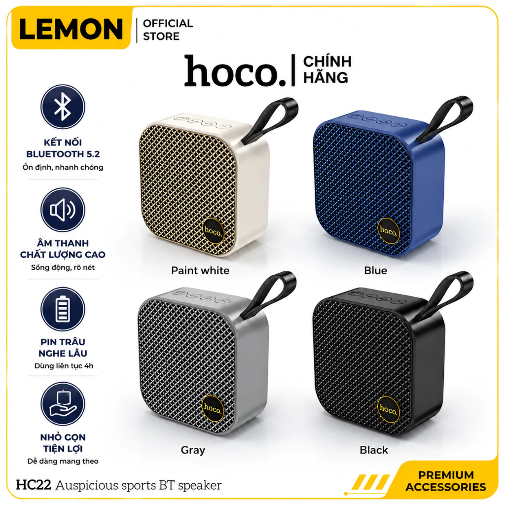 Loa Bluetooth Hoco HC22 Âm Thanh Sắc Nét Sử Dụng 4H, Hỗ Trợ Bluetooth, FM, Thẻ TF, Đĩa U, AUX, TWS