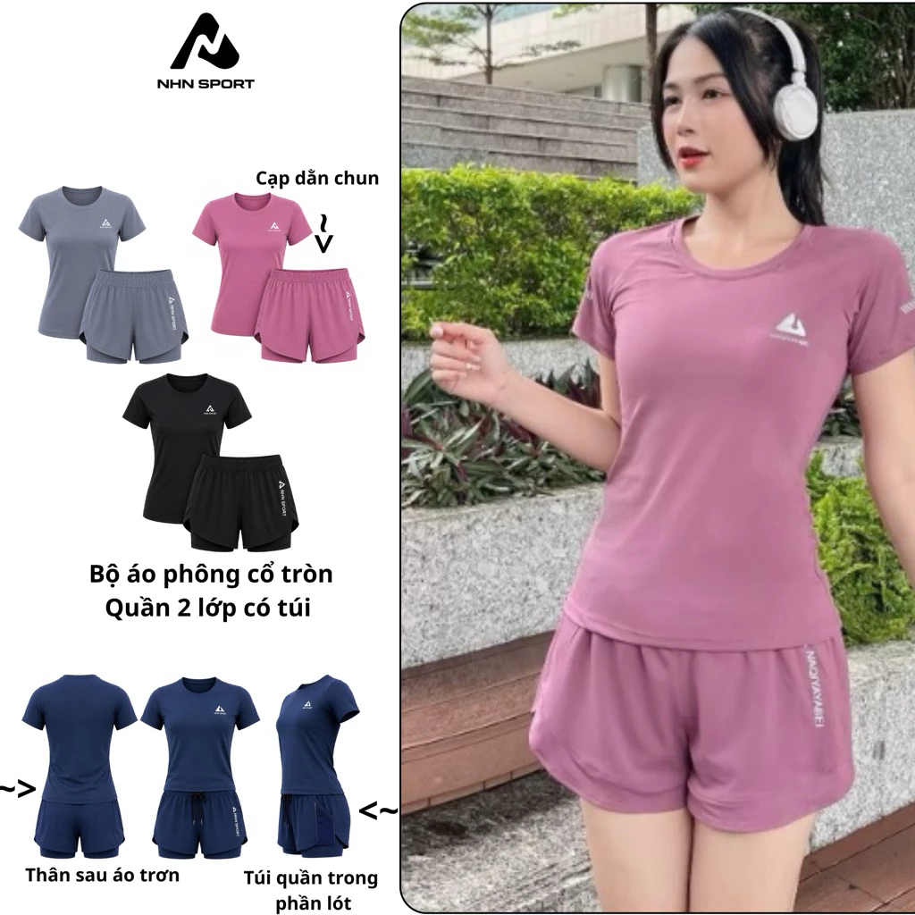 (Có túi ở lớp quần trong) Bộ tập gym yoga aerobic nữ - set thể thao nữ đồ tắm chất co giãn thoải mái tập luyện