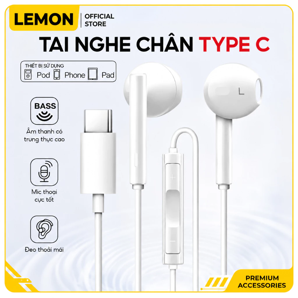 Tai Nghe Nhét Tai Chân Type C Có Mic Đàm Thoại, Âm Thanh Bass Hay - Cho IP 15/16/17/Plus/Pro/Max/Air/Samsung