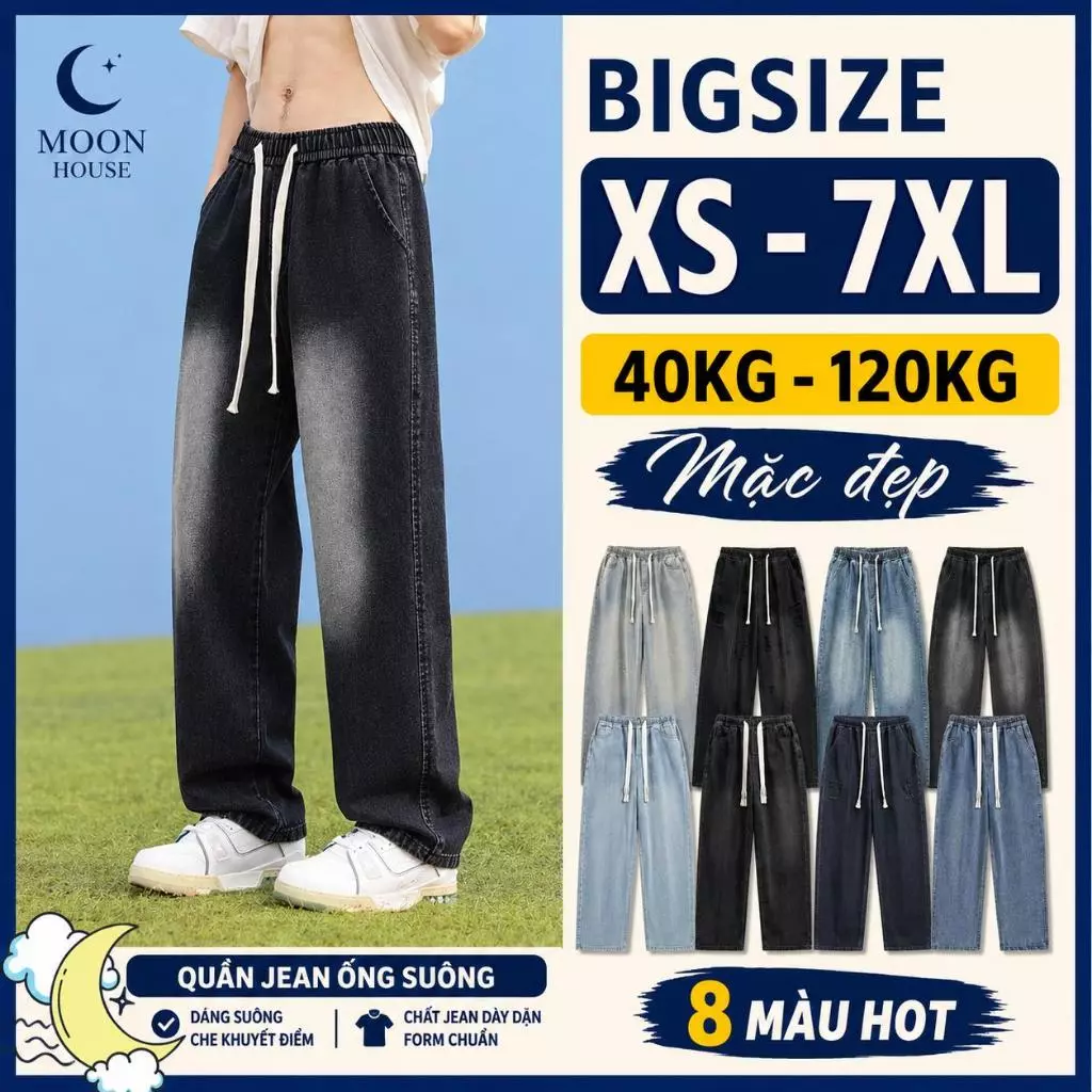 Quần jean ống rộng nam nữ cạp chun Unisex 09 - SUN đa dạng mẫu mã màu sắc
