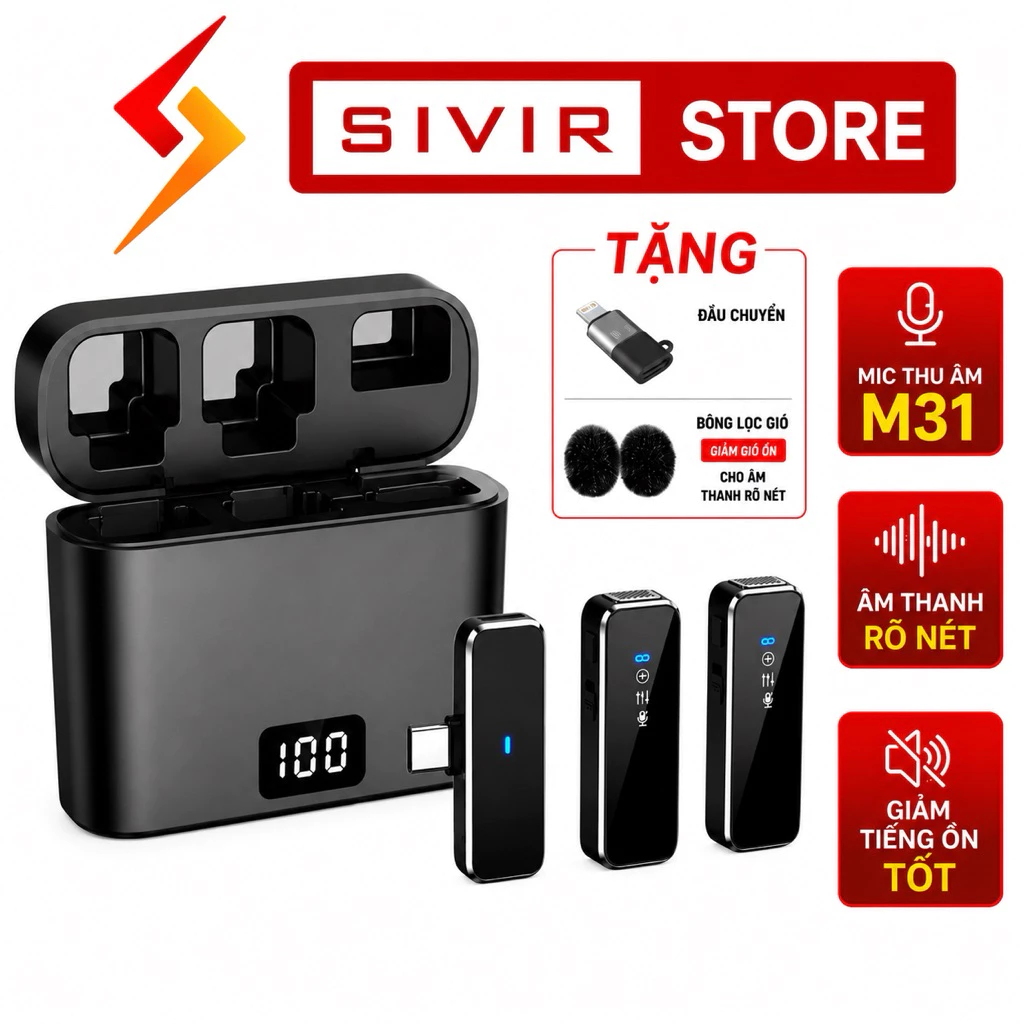 Mic Thu Âm Không Dây Cho Điện Thoại M31 - Bật Tắt Lọc Ồn - Micro Ghi Âm