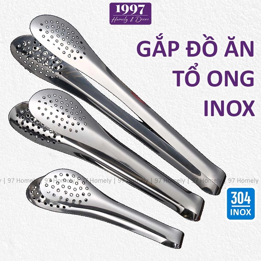 Kẹp Gắp Thức Ăn Inox 304 Chống Gỉ Đầu Lỗ Tổ Ong Nhiều Kích Cỡ Gắp Đá Gắp Bánh 97HOMELY DT260601201