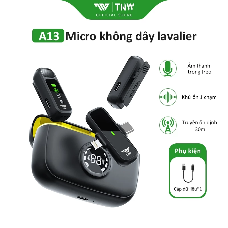 TNW A13 Micro thu âm không dây Có hộp sạc Micro Không Dây Cài Áo khử tiếng ồn Micro cho livestr