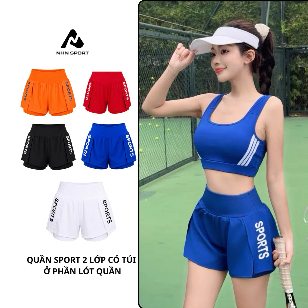 Quần Đùi 2 lớp Tập Thể Thao Nữ Tập Gym pickleball Yoga Aerobic chạy bộ ( quần có túi )