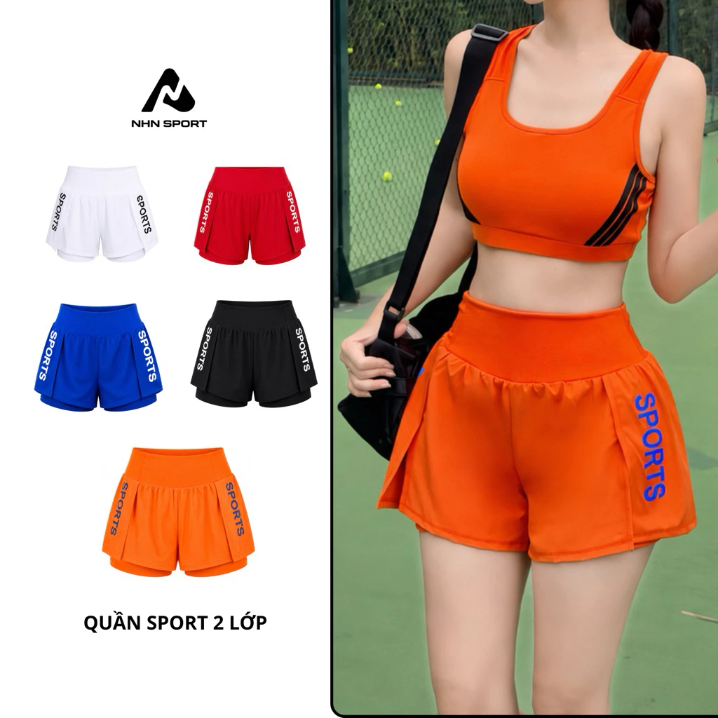 Quần đùi thể thao nữ 2 lớp tập gym yoga erobic chạy bộ đạp xe chất vải thoáng mát (Q1/HV)