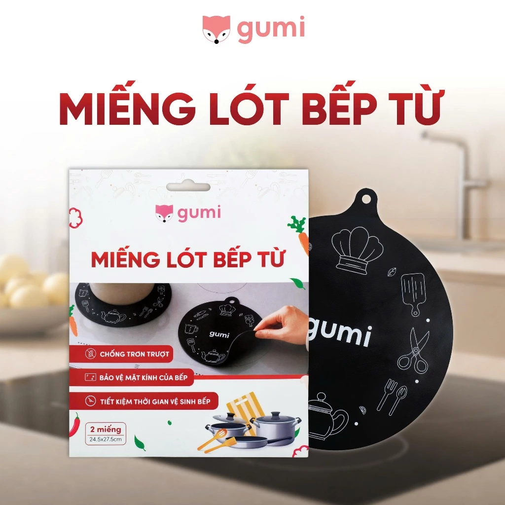 Bộ 2 Tấm Lót Bếp Từ Silicone GUMI Hạn Chế Xê Dịch Nồi Chảo, Giữ Mặt Bếp Sạch Đẹp